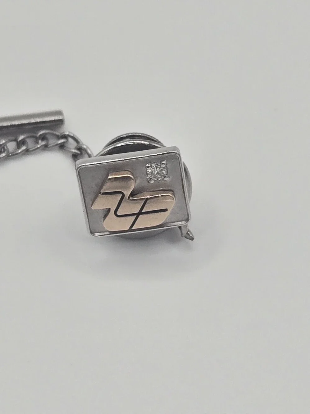 Solid 10k White And Yellow Gold And Diamond Tie Tack with Chain
